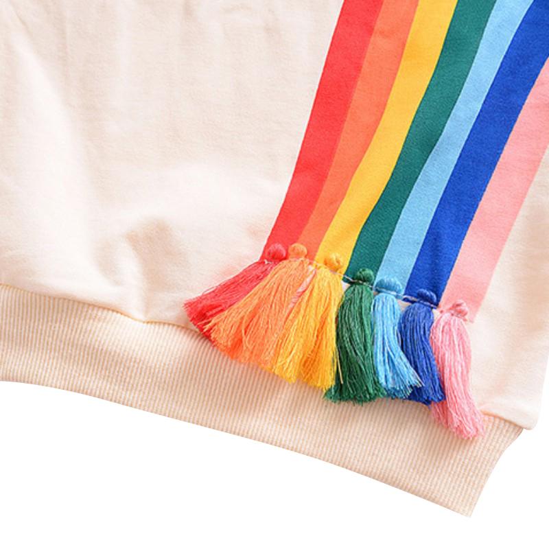 Girls T-shirts Lovely Rainbow Tassel Cartoon Sun Printed Baby Girls Tops Long Sleeve O-Neck Sweatshirts