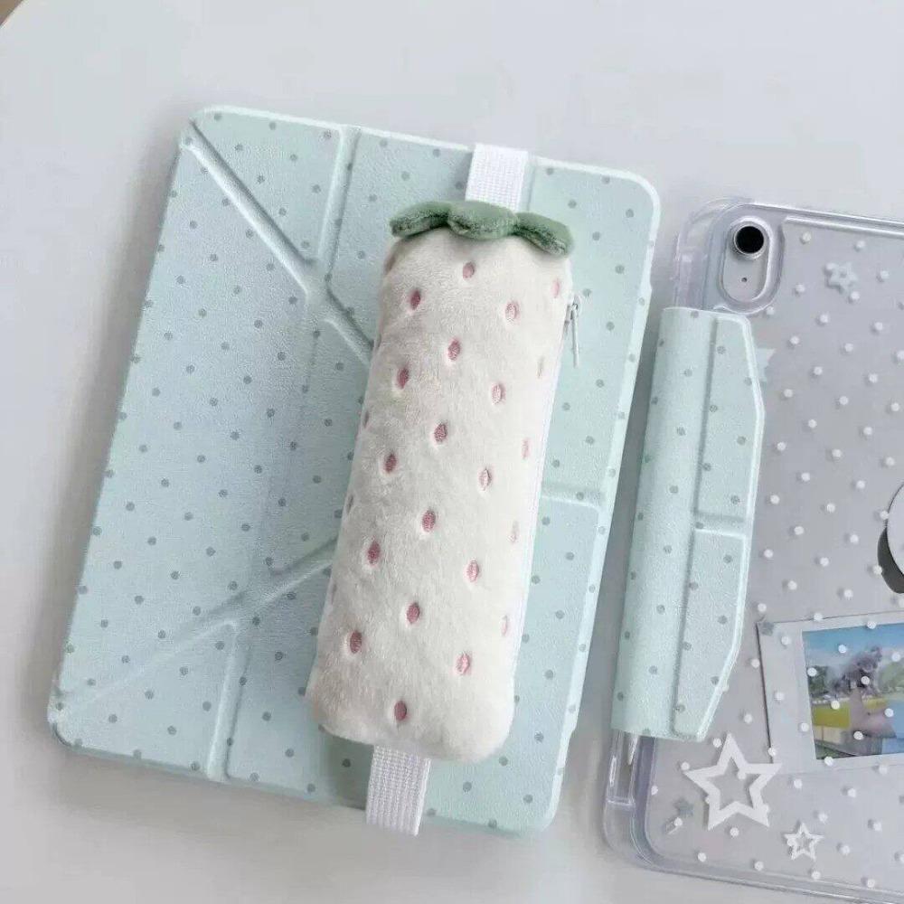 Printed Pencil Storage Bag Large Capacity Pen Organizer Plush Strawberry Pencil Case  Children
