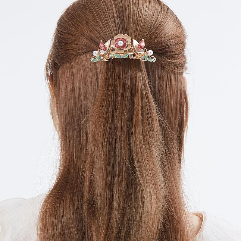 Fashion Hand-Painted Gorgeous Hairpin Femininity Diamond-Encrusted Spring Clip Flower Back Head Hair Accessories
