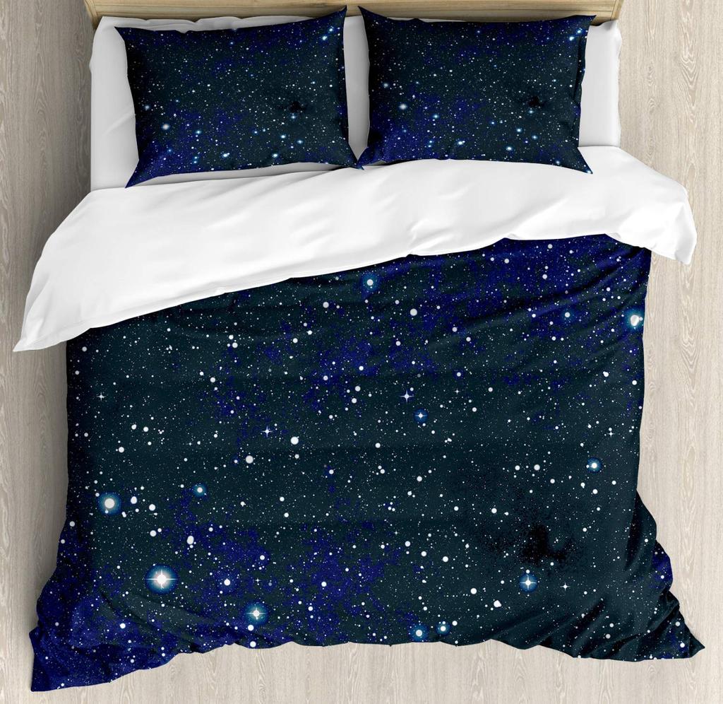 Star Single Double Twin Queen Bedding Set 2/3Pcs Night Sky Bed Cover Kid Duvet Cover Set Dark Blue Galaxy Bedclothes