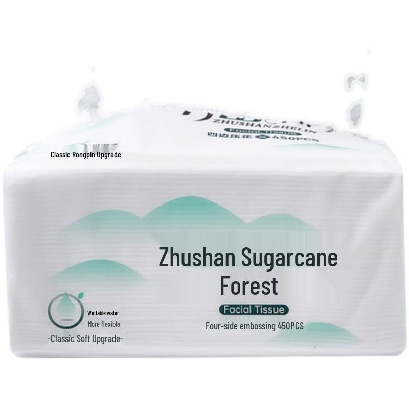 Zhushan Sugarcane Forest Thickened Facial Tissues, Wet-Resistant, Pure Wood Pulp, Draw-Out Packaging