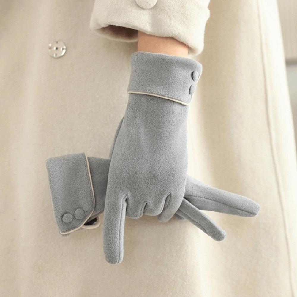Fleece Winter Gloves Button Cycling Mittens Retro Women Gloves  Gift