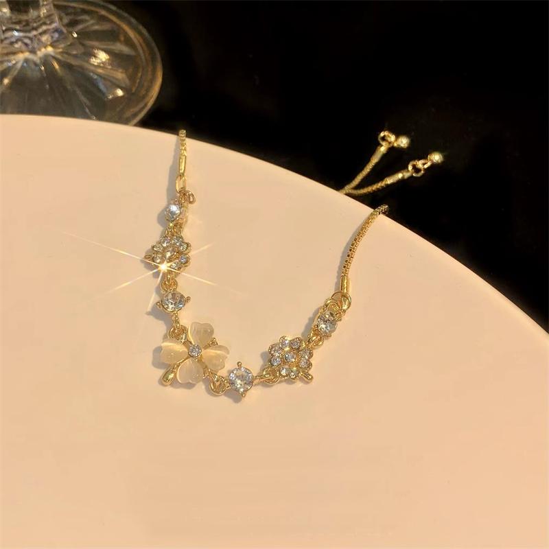 Women Gold Four Leaf Clover Bracelet Adjustable Delicate Bangle Wedding Party Jewelry Gift