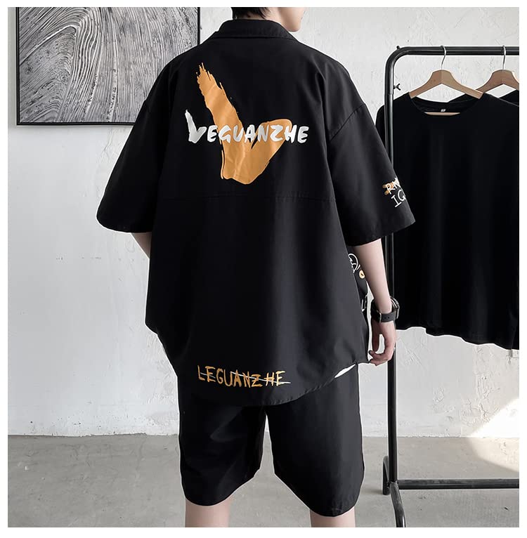 ANGELCITY Summer Short Sleeve and Jersey and Summer Korean Plus L223 Men's Set, T-Shirt Shorts, T-Shirt Shorts, 2-Piece Set, Loungewear, Wear,