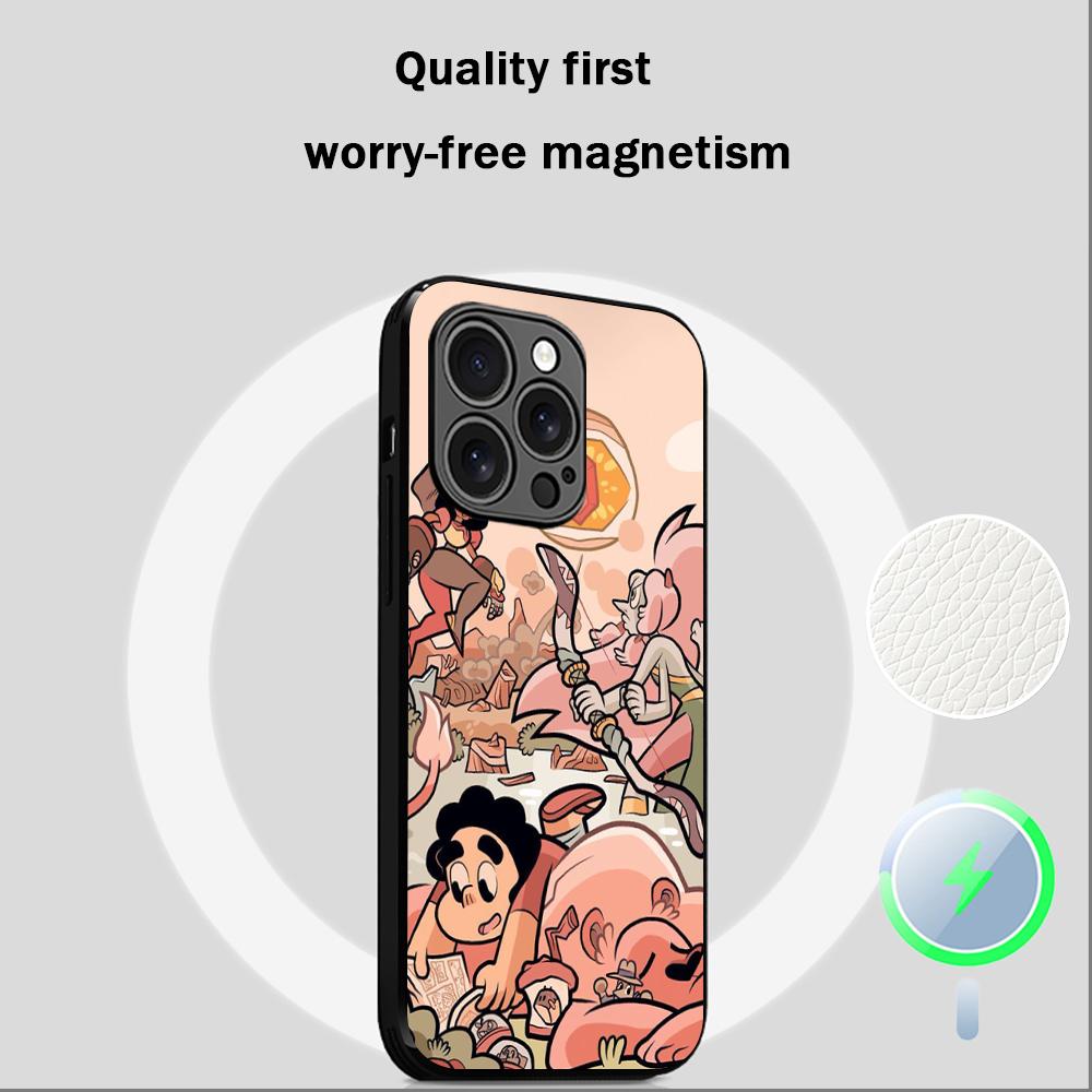 Steven classic cartoon cute universe design Phone Case For iPhone 16 15 14 13 12 11 Plus Pro Max Luxury Magsafe Sheepskin