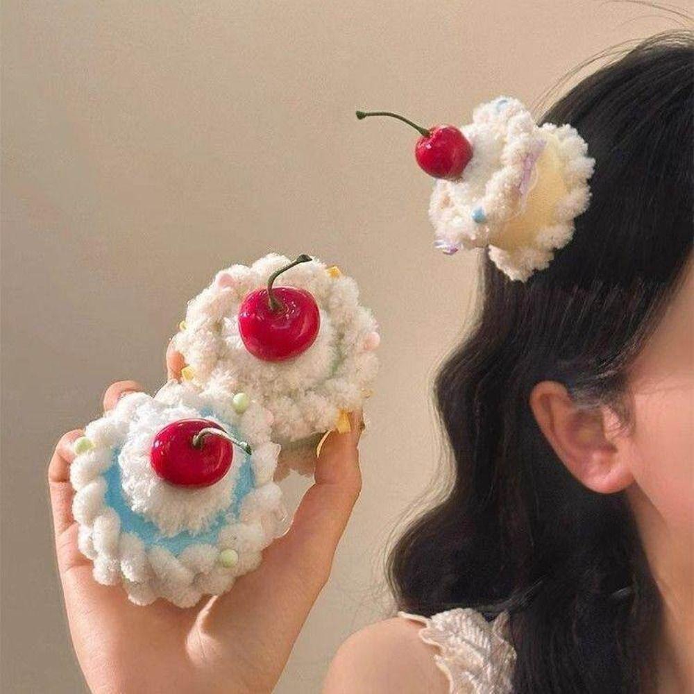 Plush Cherry Hairpin Cupcake Shape Mini Top Hat Cute Party Headdress Gift