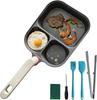 Nonstick Divided Egg Pan, 3-In-1 Breakfast Skillet with 2 Round & 1 Square Compartments, Induction &