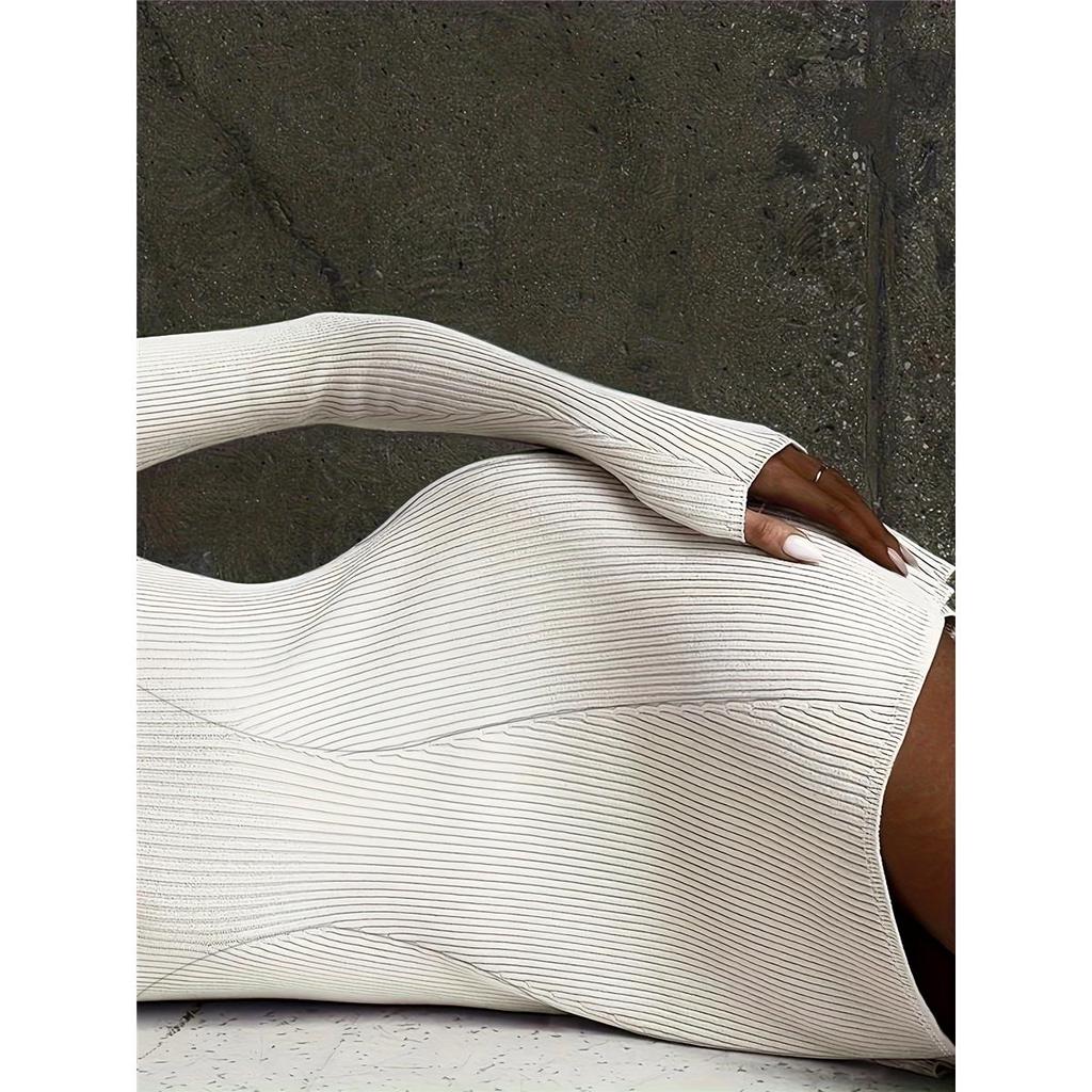 Dámské jednobarevné šaty s dlouhým rukávem, polovičním rolákem, sexy přiléhavé, krátké, pletené