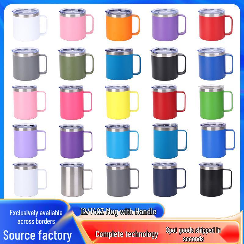 12oz/14oz Stainless Steel Vacuum Flask Mug with Lid & Handle