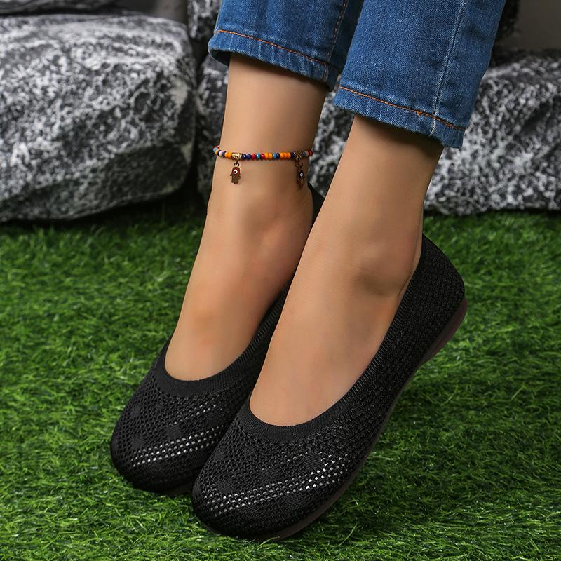 Korean Style Summer Soft Soled Single Shoes for Women Comfortable Knit Breathable Flat Shoes