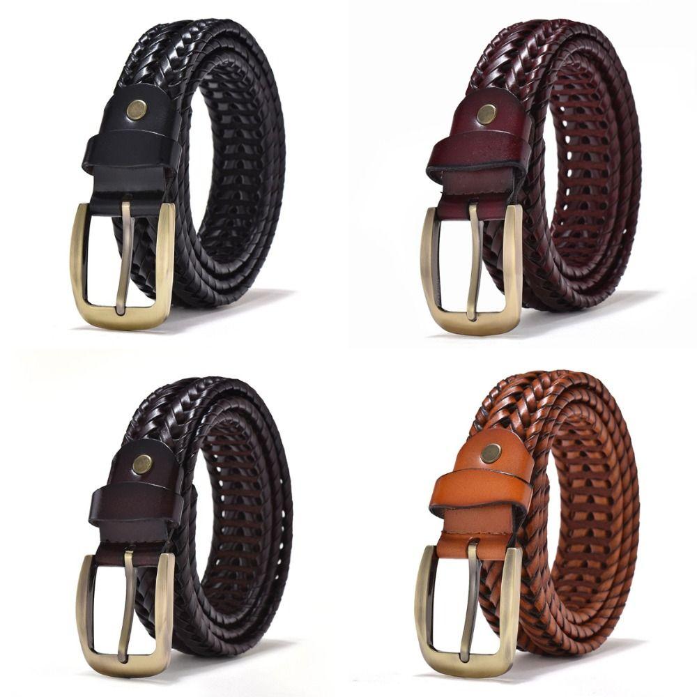 Waistband Weave Belt Men 3.5cm Width Braided Waist Belt Luxury Woven Leather Belts  Male