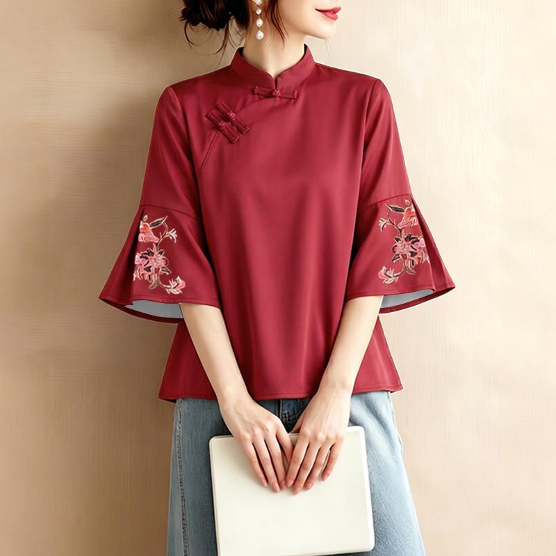 ZANZEA Women Casual Stand Collar Loose Print 3/4 Sleeve Blouse S