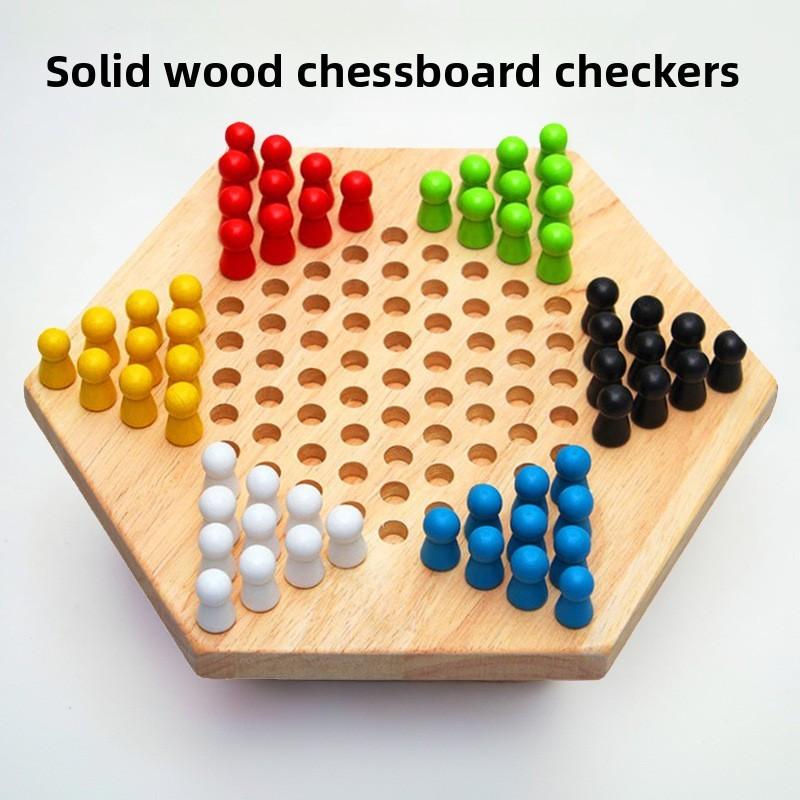 Wooden Hexagon Checkers Toy For Kids With Family Fun And Educational Play
