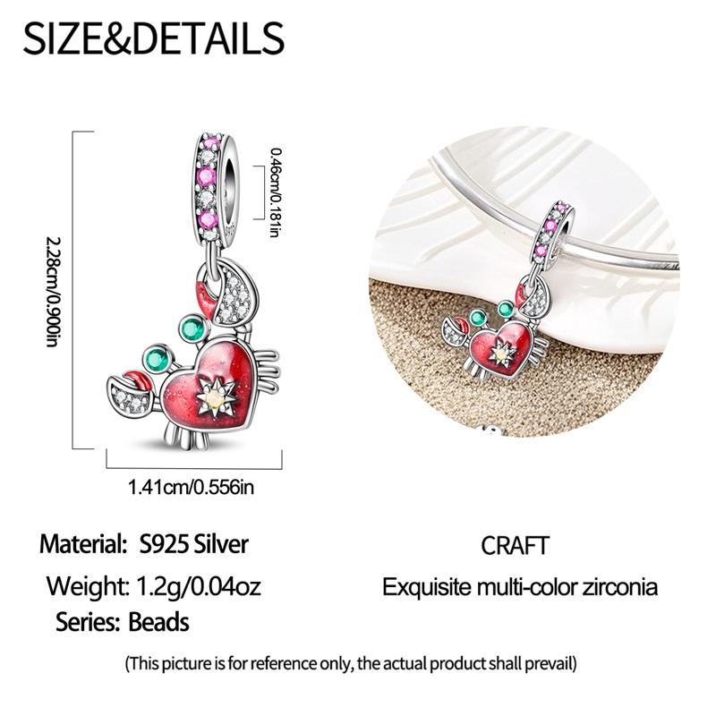 Charm-Perlen Anhänger Authentisch Kupferbeschichtet Rote Krabbe Anhänger Charm-Perlen Kompatibel Mit Armbändern Diy Feines Geschenk Damen Zartes Schmuckzubehör