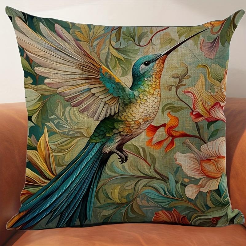 1Pc Art Nouveau Hummingbird Pillow Cover, 2D Double-Sided Print Polyester Throw Pillow Case, Vintage Botanical Decor, Sophistica