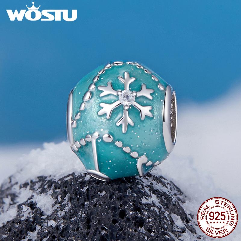 WOSTU 925 Sterling Silver Snowflake Stopper Beads Heart Butterfly Charms Pendant Fit Bracelet Necklace Xmas New Year DIY Gift