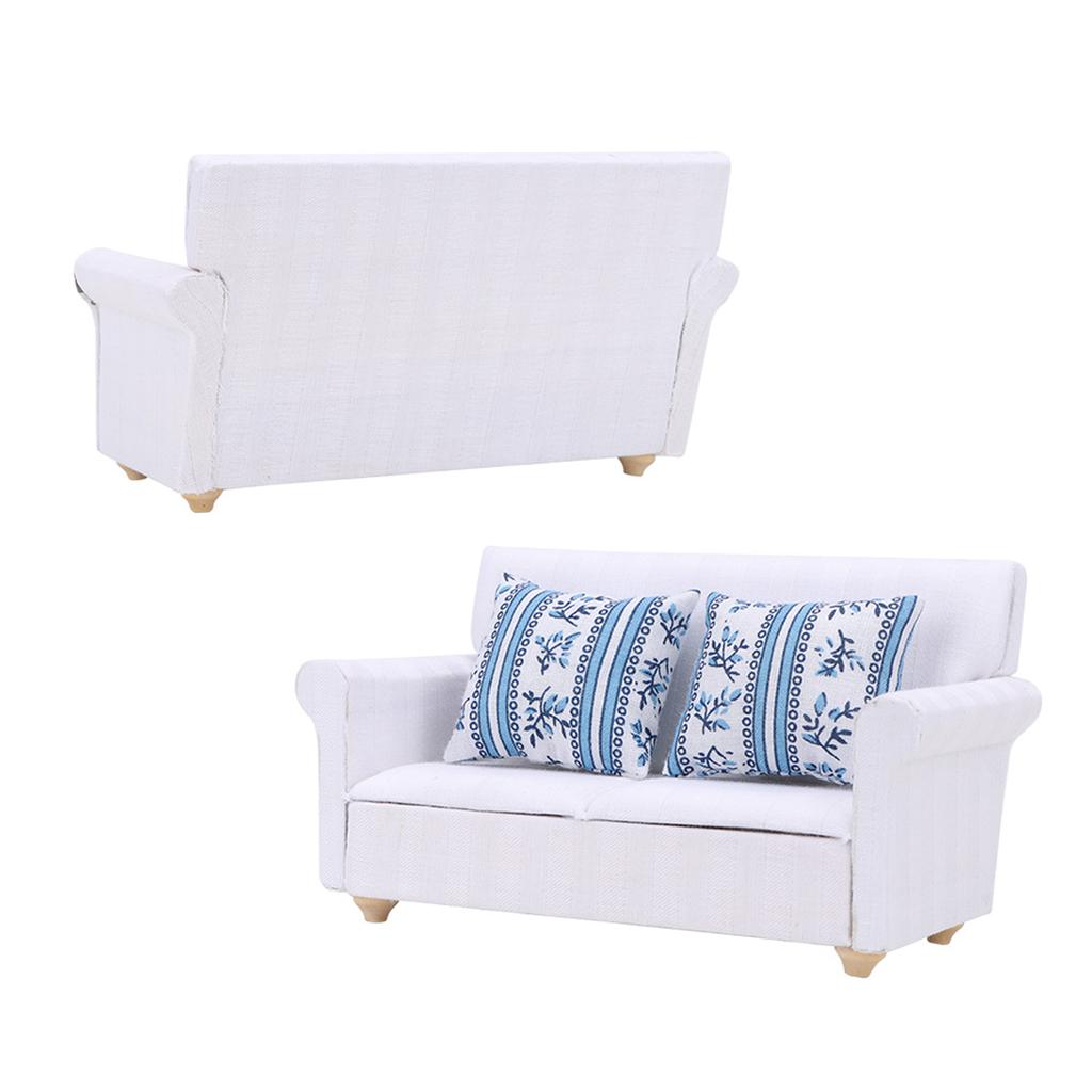 1/12 Dollhouse Miniature Sofa Set Living Room Furniture Accessories (2 Seat Sofa with Cushion)