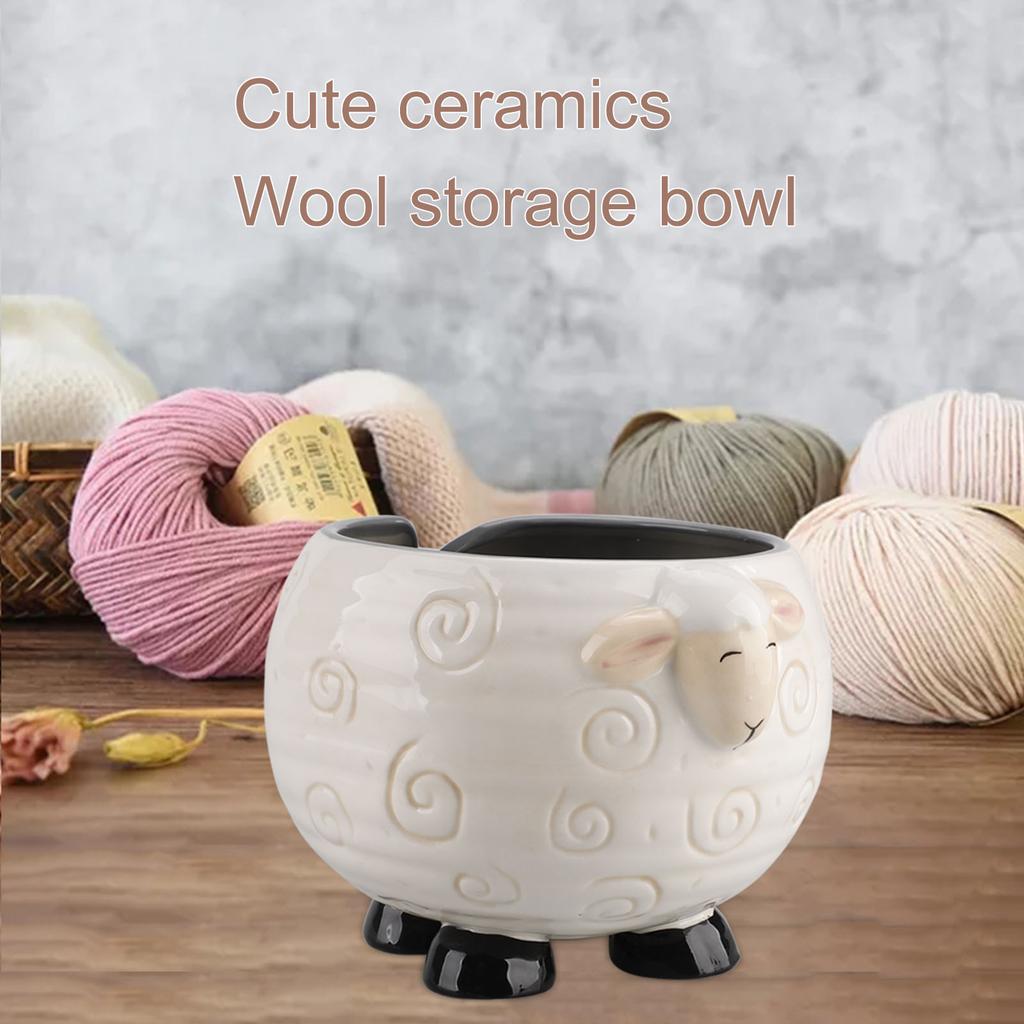 Ceramiczna miska na włóczkę Uroczy kształt owieczki Pojemnik do przechowywania włóczki do robienia na drutach i szydełkowania 17x12cm