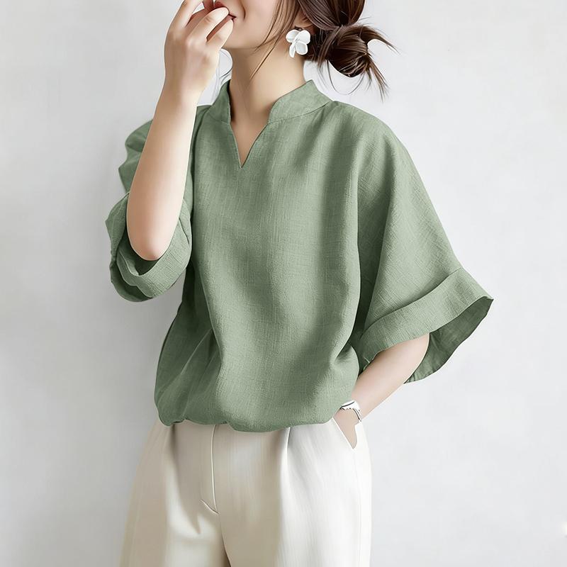 ZANZEA Women Casual V-Neck Solid Color Loose Half Sleeve Blouse