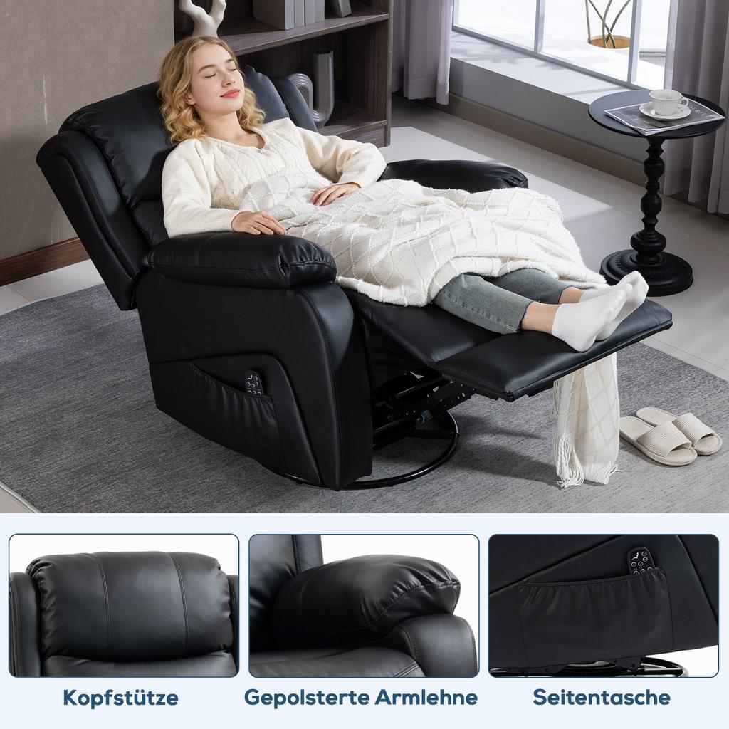 Massage Chair, Heat & Reclining Function, Faux Leather, Up To 150kg, 97x92x104cm, Black