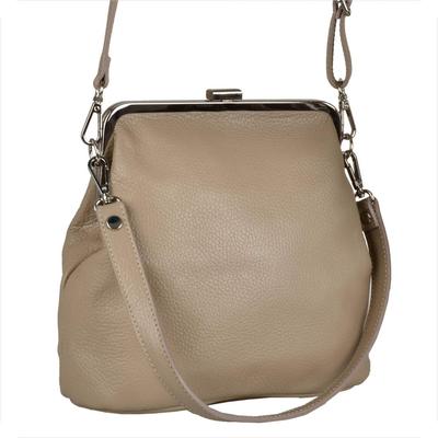 Women's Beige Handbag, Natural Leather, with Clasp