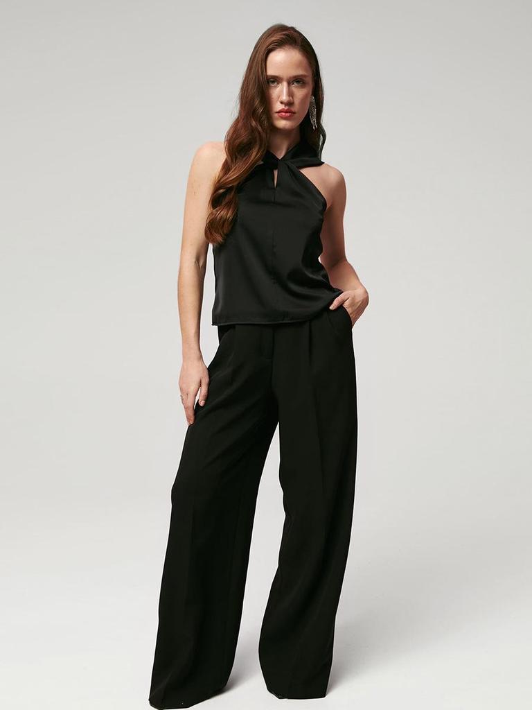 2023 Euro-American Fashion Solid Color Halter Neck Twist Knot Women's Sling Vest