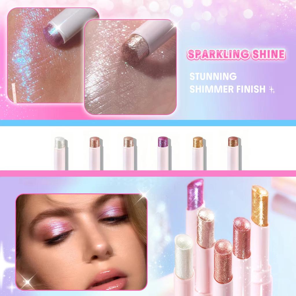 Jelly Eyeshadow Highlight Stick, Glitter Shimmer Long-Lasting High Pigment, Valentine's Day Party Beach Travel Holiday