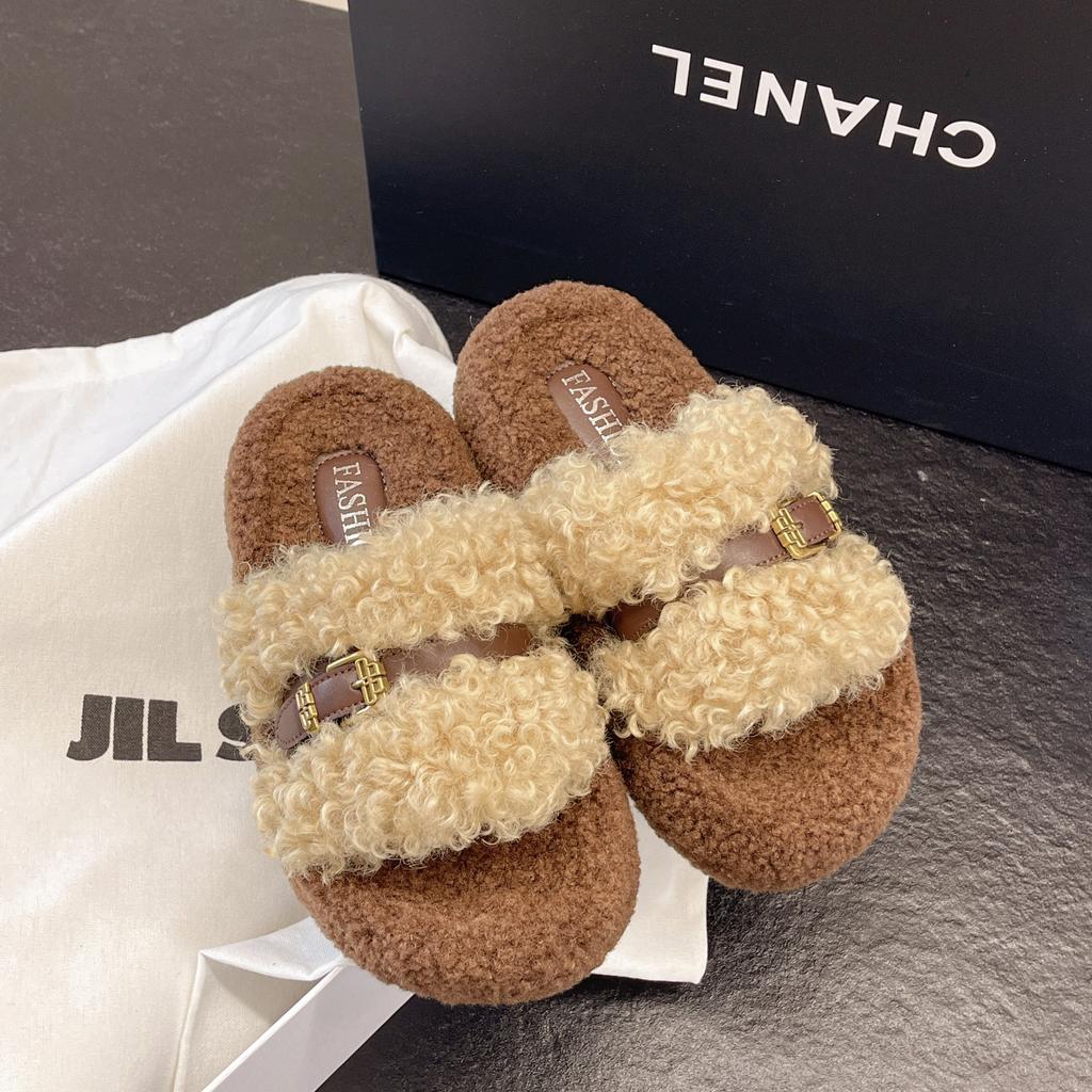 Mao Mao shoes increase in height, autumn and winter classic new models are beautiful, one-word thick-soled Mao Mao slippers women's cotton tows