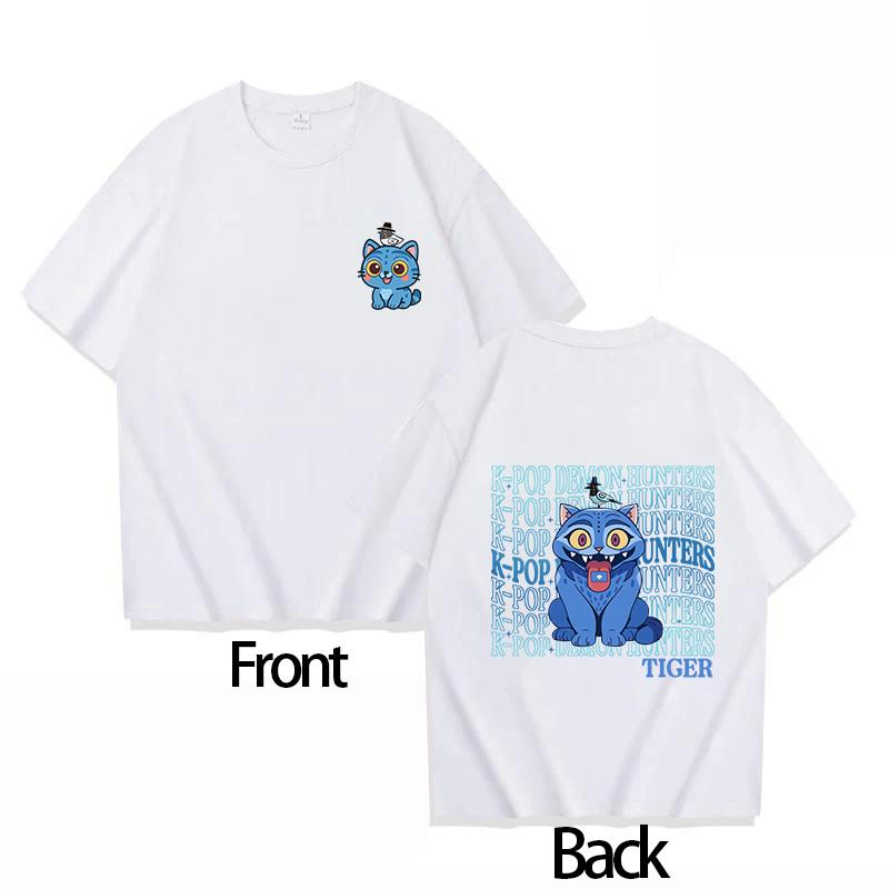 Round Neck Boys Girls T-shirt Cute KPOP Demon Hunter Tiger Derpy Parent-child Girls Short-sleeved Comfortable Adult Top