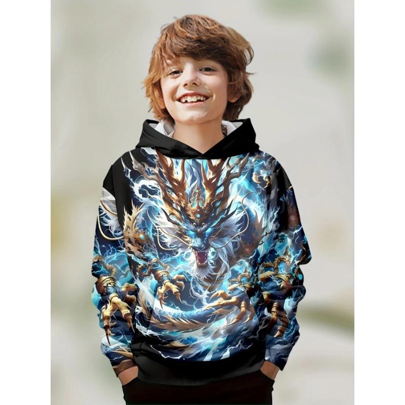 Autumn 3D Dragon Printed Hoodies Fashionable Casual Sports Long Sleeved Children's Boy Hooded Sweatshirts