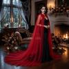 Floor Length Halloween Hooded Tulle Cape Solid Color Cosplay Bridal Costume  Renaissance Party