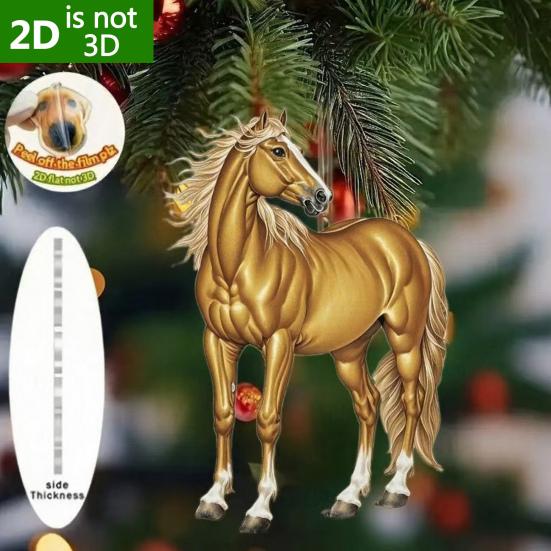 Sparkling Horse Ornament 2D Acrylic Hanging Decor Realistic Christmas Tree Horse Charm Elegant Equestrian Gift for Holiday Tree