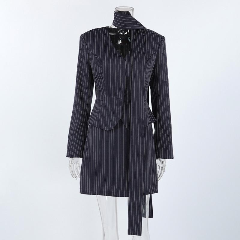 Spring 2026 Striped Halterneck Slim-Waisted Two-Piece Suit: Top & Skirt