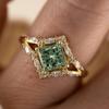 Charm Gold Color Inlaid with White Green Stone Square Rings Exquisite  Party Engagement Wedding Rings for Women Jewelry