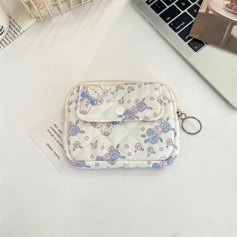 Cute Cartoon Floral Quilting Document Storage Bag Card Wallet Coin Purse ID Card Holder Driver's License Holder Badge Holder