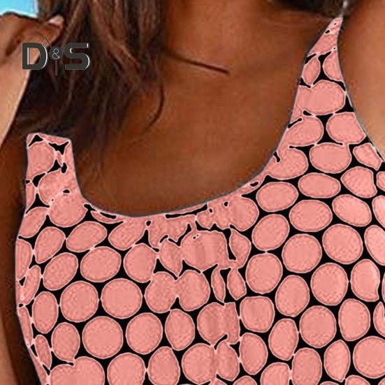 2-teiliges Tankini-Set für Damen, U-Ausschnitt, ärmelloses Oberteil mit Punktdruck, seitlicher Kordelzug, Badehose, schnelltrocknender Badeanzug