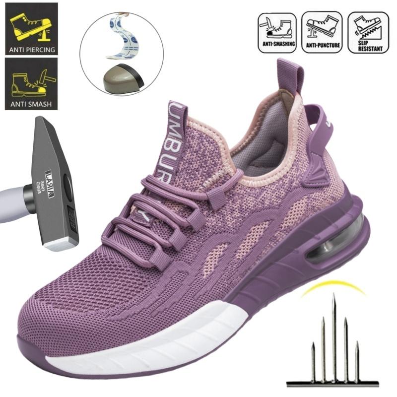 Women Breathable Steel Toe Safety Shoes For Work Safety Boots Puncture Proof Sport Work Sneakers Construction Security Shoes