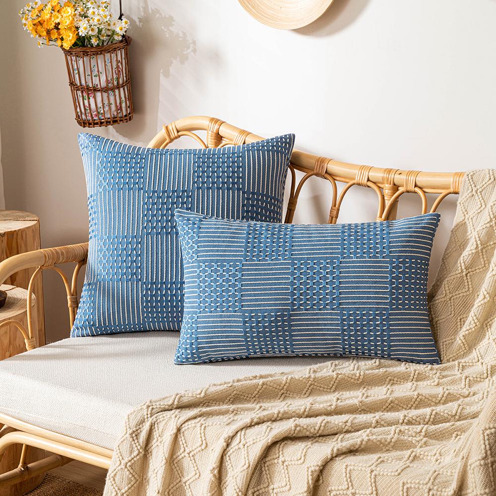 Double-sided Jacquard Pillow Case Nordic Braided Living Room Sofa Cushion Imitation Cotton Linen Simple Waffle Bedside Bench