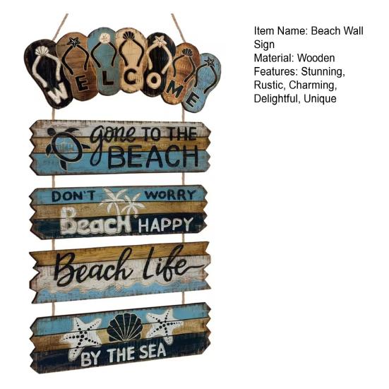 Wood Flip Flop Beach Sign, Hanging Coastal Welcome Door Sign, Vintage Rustic Farmhouse Wall Plaque for Front Door, Porch, Balcony, Summer Decor