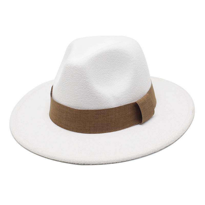 Fashion Blogger With Brown Wool Jazz Hat Vintage Big Brim Felt Top Hat