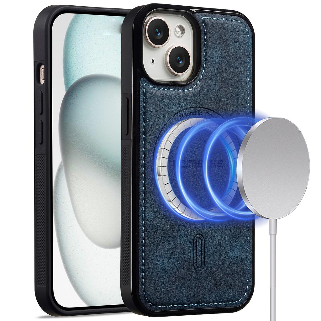 LC.IMEEKE L6 For iPhone 15 Plus/14 Plus Case PU Leather Coated PC TPU Phone Cover Compatible with MagSafe