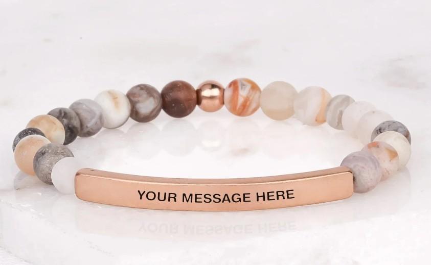6Mm steel ball obsidian powder chalcedony stainless steel elbow lettering aquamarine bracelet