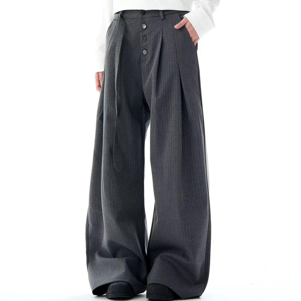 Unisex Trendy Striped Pleated Wide-Leg Drapey Pants - Autumn/Winter Collection