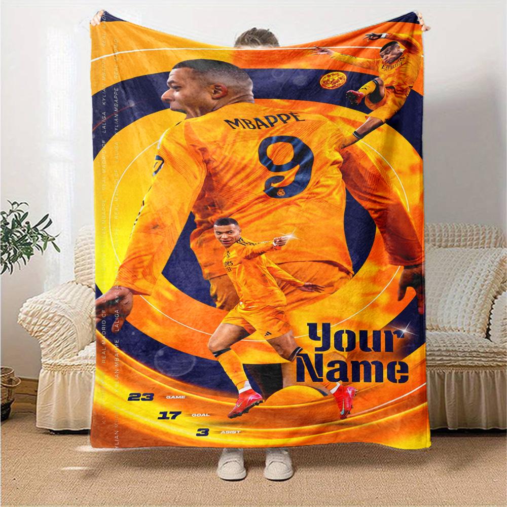 Mbappé Personalized Text Blanket Throw Customizable Blanket Comfortable Perfect for Couch Living Room Seaside Office Chair Four Seasons Multipurpose