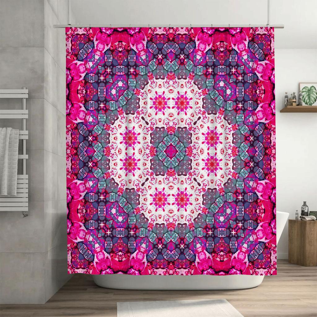 Kaleidoscope Shower Curtain Waterproof Printed Bathroom Decor Pink Blue White Skins Pattern 180x243cm