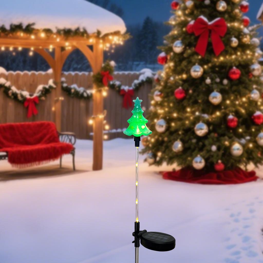 Christmas Solar Garden Santa Claus Elk Xmas Tree Stake Lights with 8 Lighting Modes For Outdoor Holiday Lawn Christmas Decor