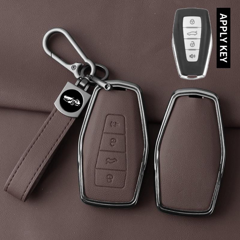 Metal Leather Car Key Case Cover For Geely Key Fob Cover Multicolor for Geely Coolray 2024 X6 Emgrand Global Hawk GX7 Keychain