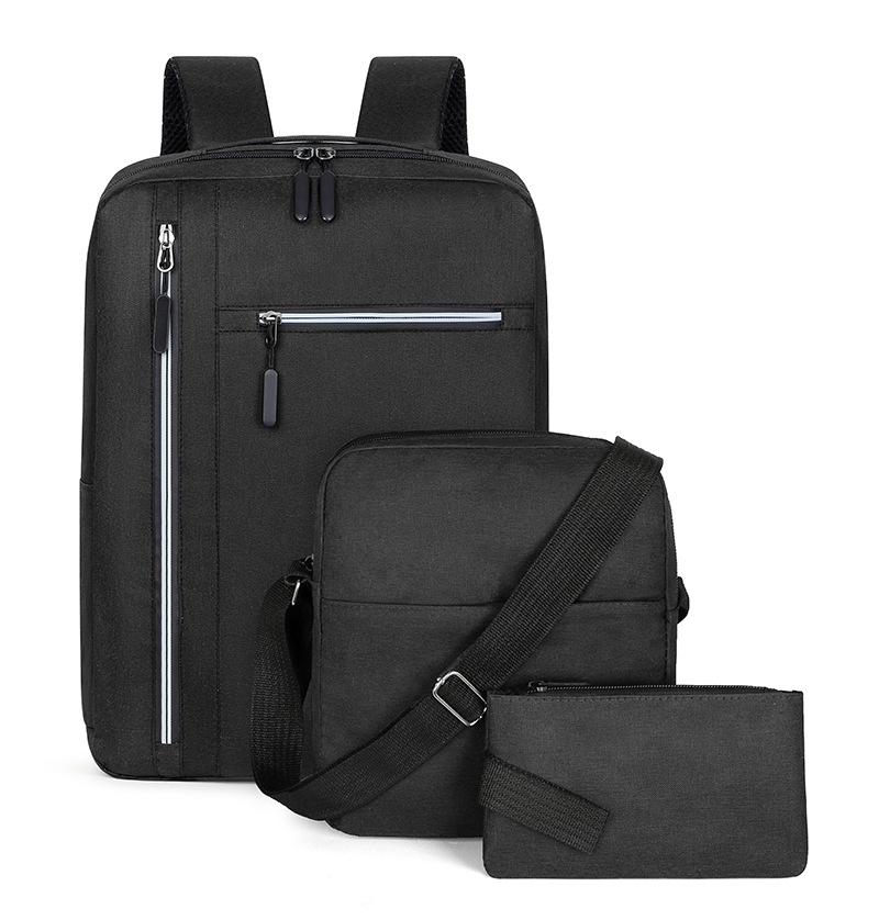 

Business men s backpack three-piece simple solid color outdoor leisure backpack junior high school student schoolbag fashion чорний