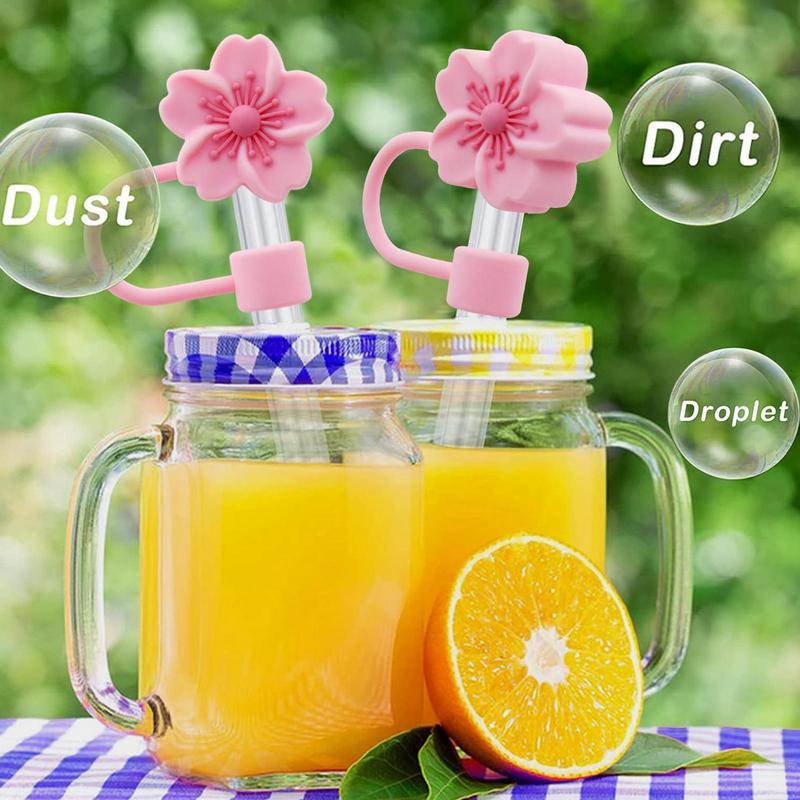 Begonia Flower Straw Cover Caps Silicone Straw Stopper 10mm Reusable Dust-Proof Straw Tips Lids For Stanleys Cup Party Decor