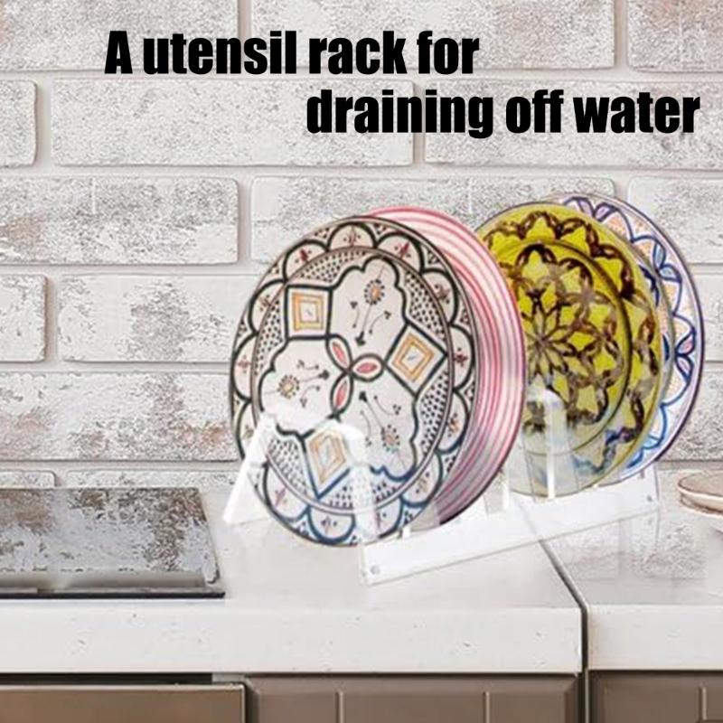 Elegant Dinnerware Display Stand Acrylic Plate Holder With 6 Slots Setting Plate Rack For Showcasing Dinnerware